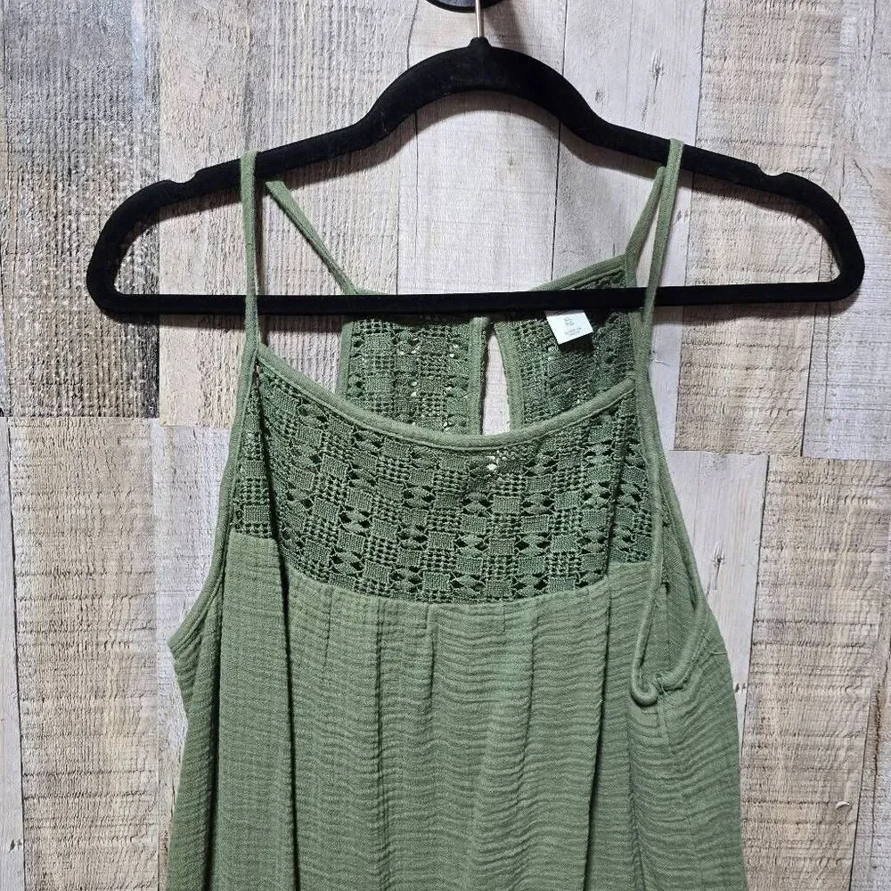 Old Navy Olive Green Gauzy Lace Jumpsuit Jumper XL Gorpcore Minimalist Comfy - Picture 2 of 6